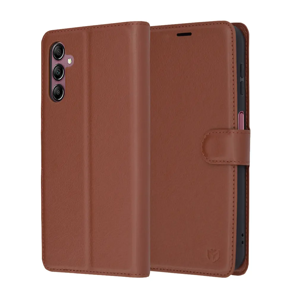Techsuit Kožené pouzdro Samsung Galaxy A14 4G A14 5G Hnědé
