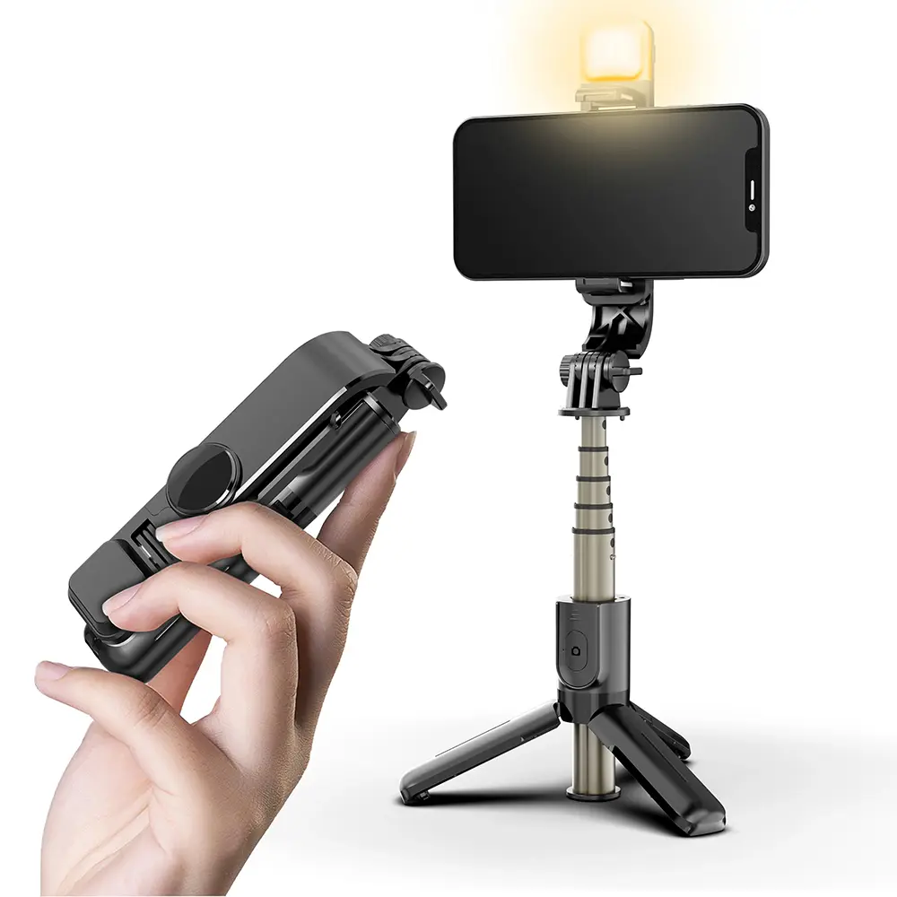 Techsuit Mini Selfie Tyč L10s Stativ Bluetooth Světlo 70cm Černá