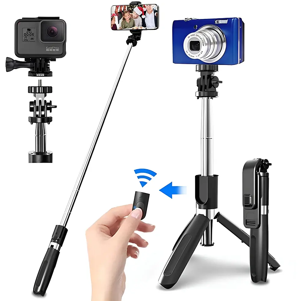 Techsuit L02 Selfie tyč stativ Bluetooth 100cm Černá