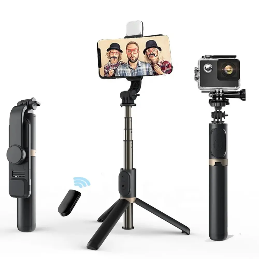 Techsuit Selfie tyč Q03s Stativ Bluetooth Přisvětlení Černá