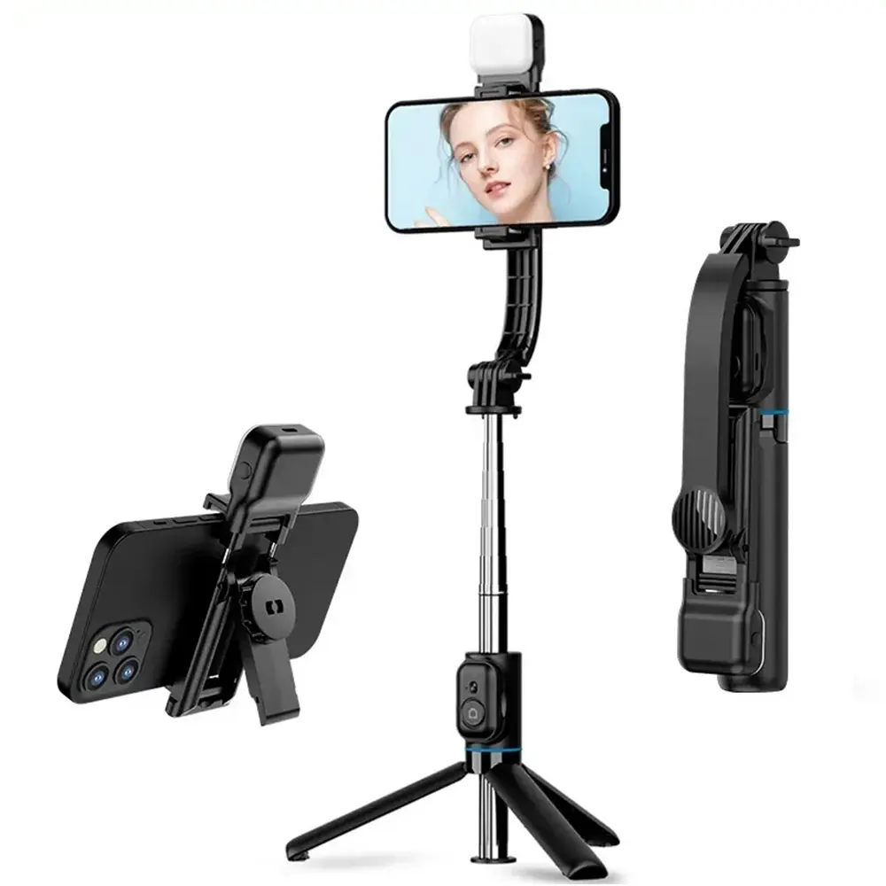 Techsuit Selfie tyč C01s stativ Bluetooth světlo 107cm černá