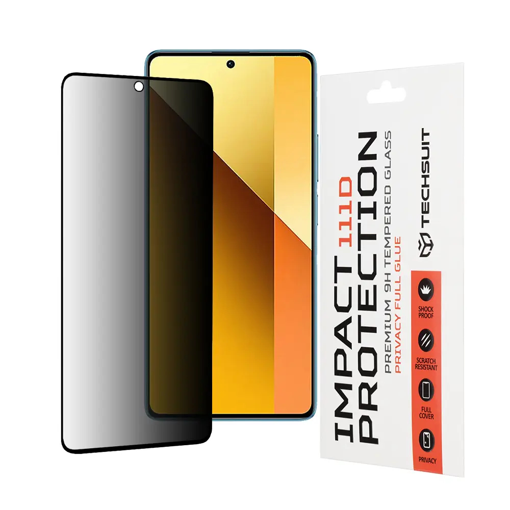 Techsuit 111D Privacy Full Glue tvrzené sklo pro Xiaomi Redmi Note 13 5G – černé (Black)