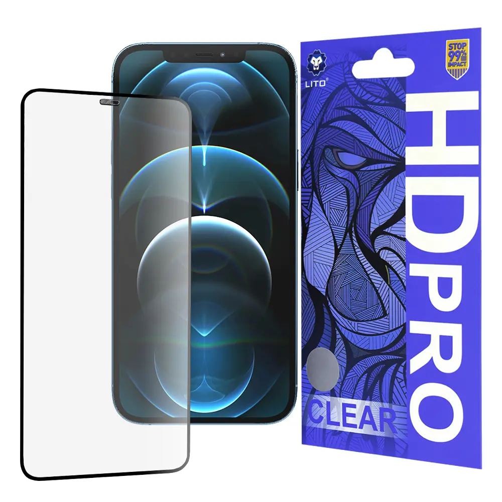 Lito HD Pro Clear tvrzené sklo pro iPhone 12 Pro Max – černé