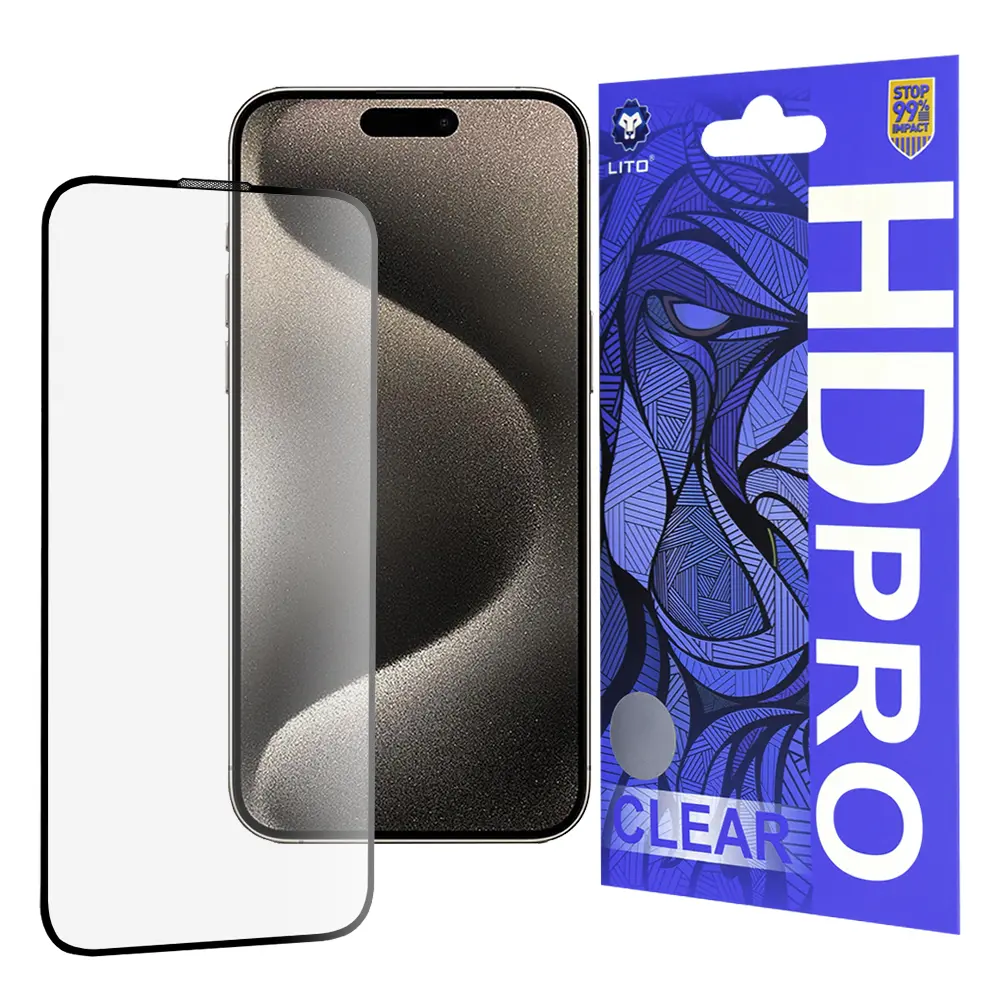 Lito HD Pro Clear ochranné sklo pro iPhone 15 Pro Max – černé