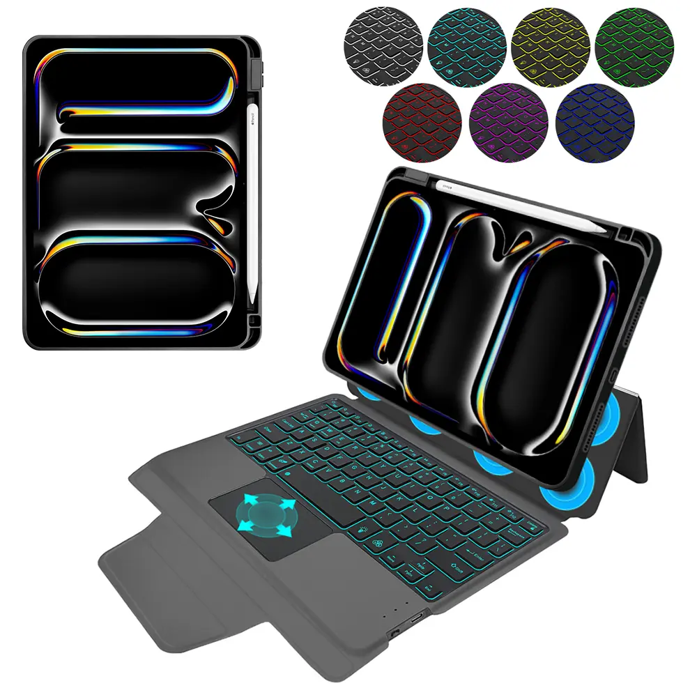 Techsuit KeyTab Pro Pouzdro (s RGB Bezdrátovou Klávesnicí a Držákem na Stylus) - iPad Pro 11 (2024) - Černé