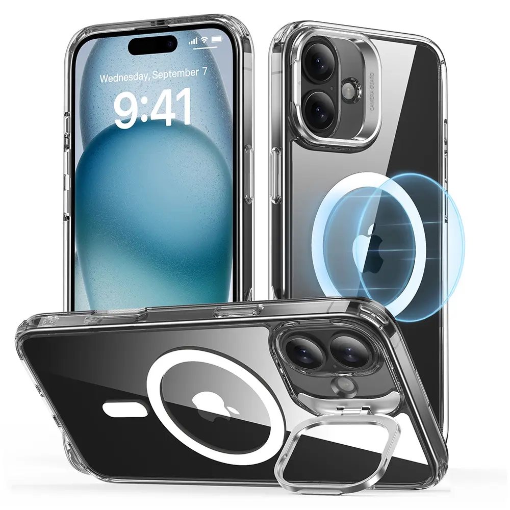 ESR Klasický Hybridní HaloLock Kickstand iPhone 16 Průhledný