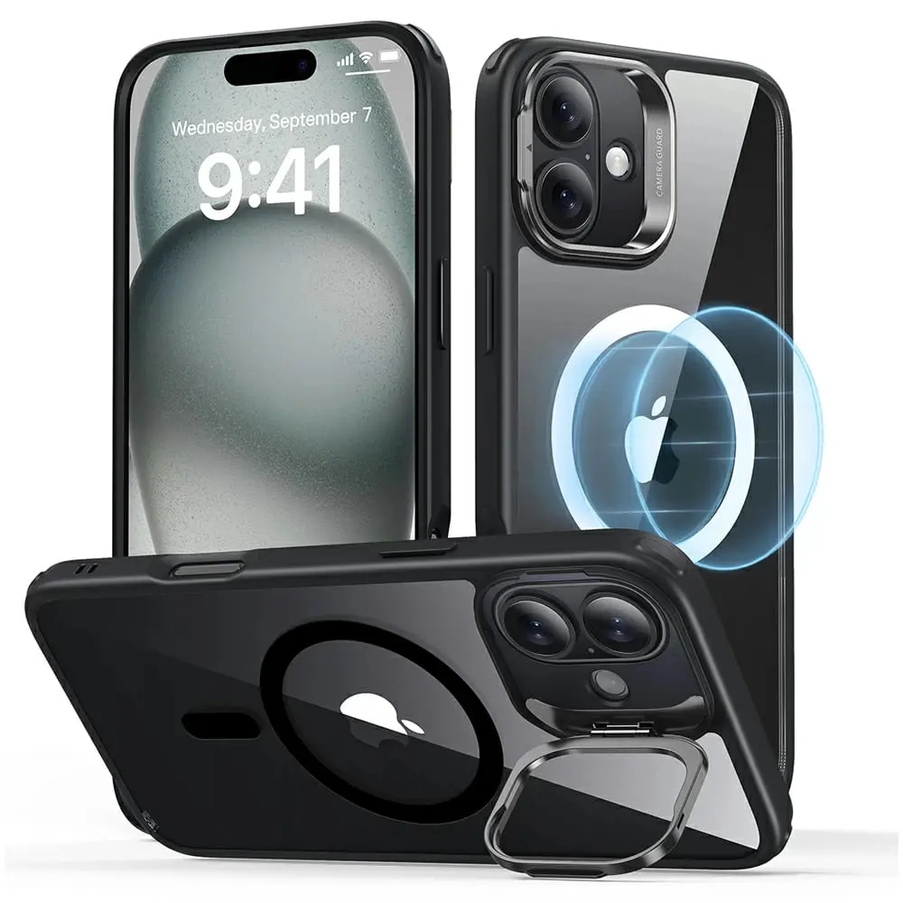 ESR Classic Hybrid HaloLock Kickstand iPhone 16 Plus Průhledná černá