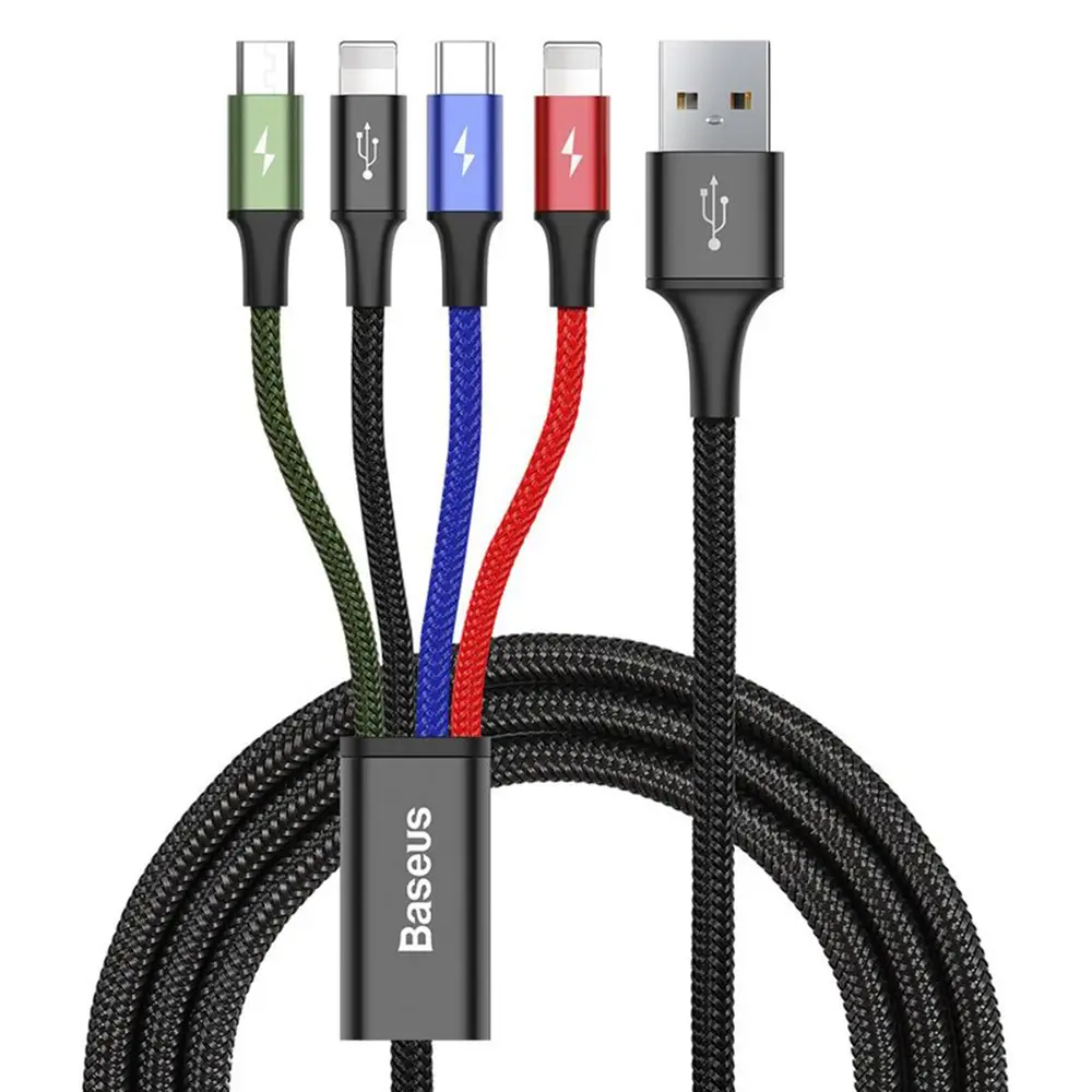 Baseus datový kabel 4v1 microUSB+USB-C+2xLightning 1,2m 3,5A černý
