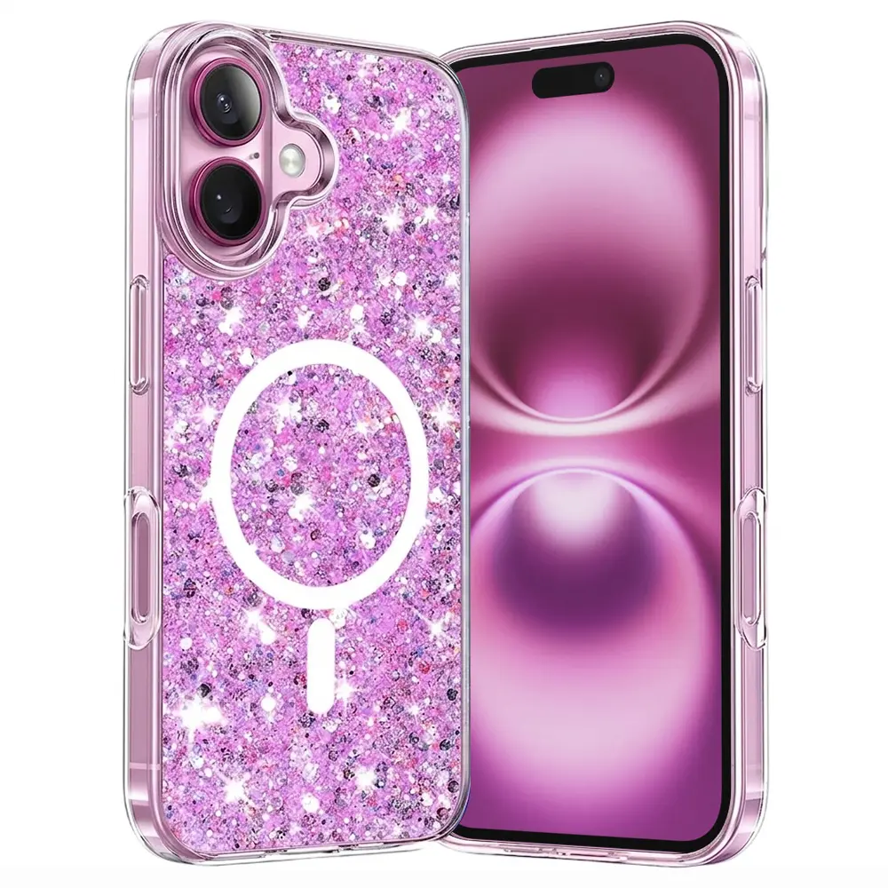 Techsuit Sparkly Glitter MagSafe kryt iPhone 16 Plus Magenta