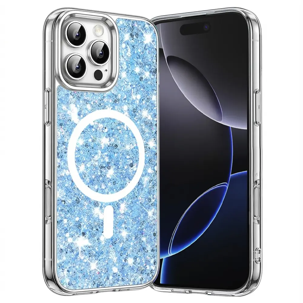Techsuit třpytivé pouzdro MagSafe iPhone 16 Pro Max modrá