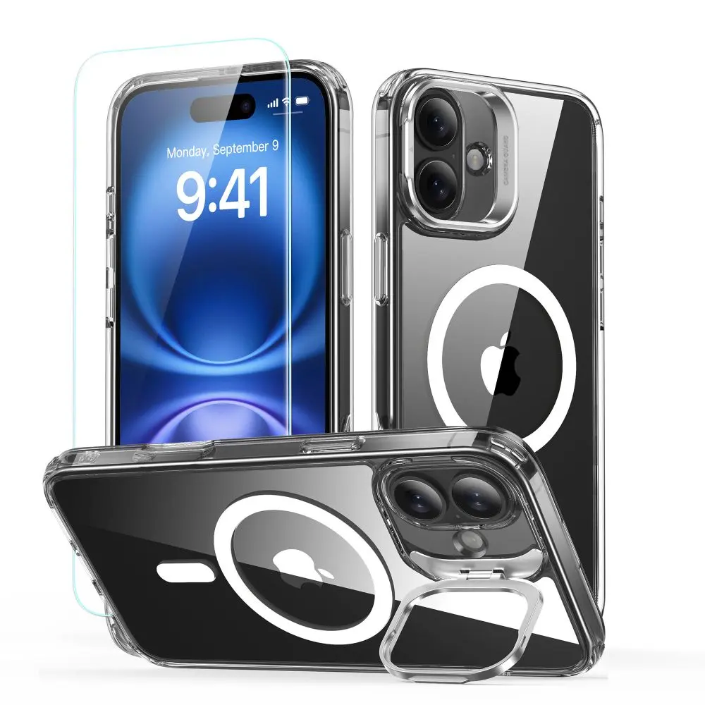 ESR Classic Hybrid HaloLock Kickstand s tvrzeným sklem iPhone 16 čirý