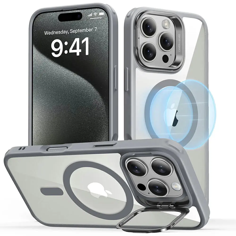 ESR Classic Hybrid HaloLock Kickstand iPhone 16 Pro šedá průhledná
