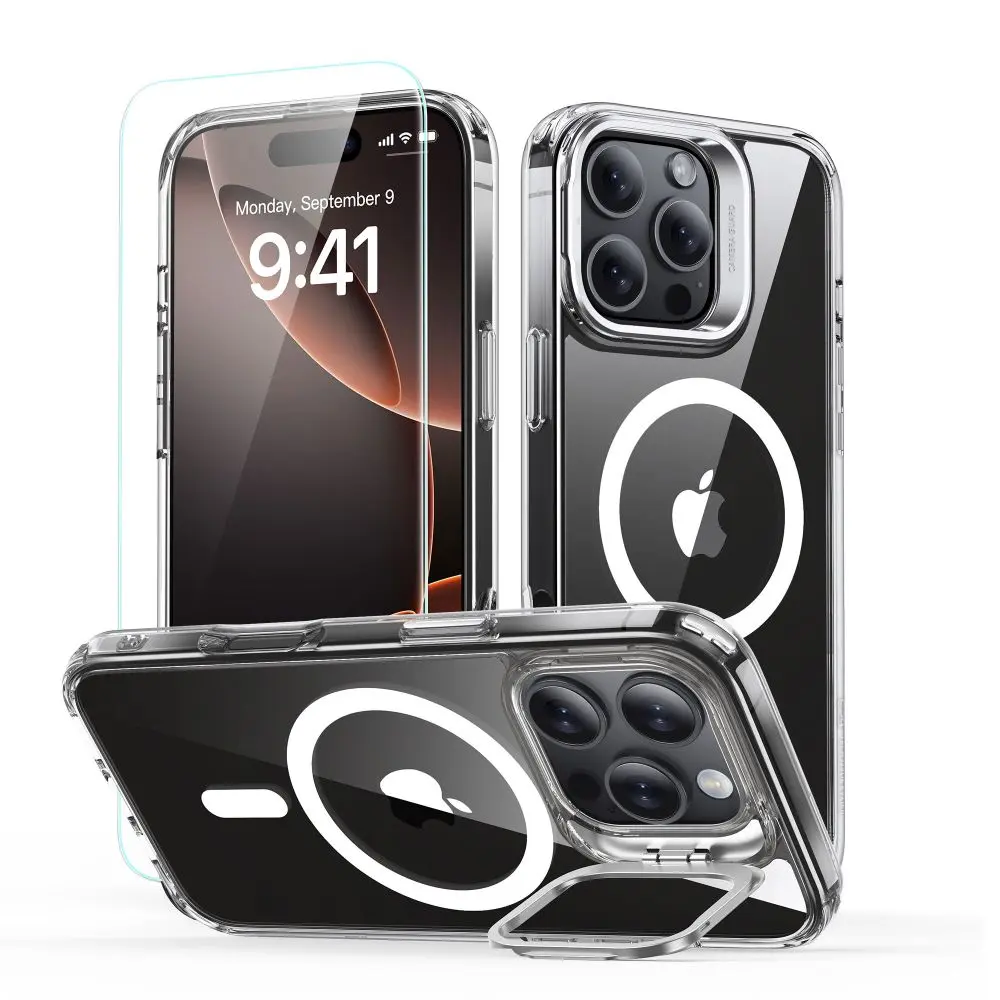 ESR Classic Hybrid HaloLock Kickstand s tvrzeným sklem iPhone 16 Pro Max čirý