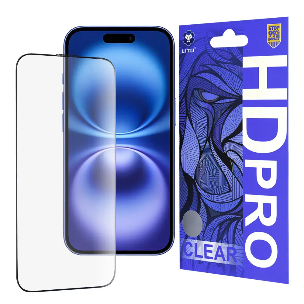 Lito HD Pro Clear - Ochranné sklo pro iPhone 16 - Černé