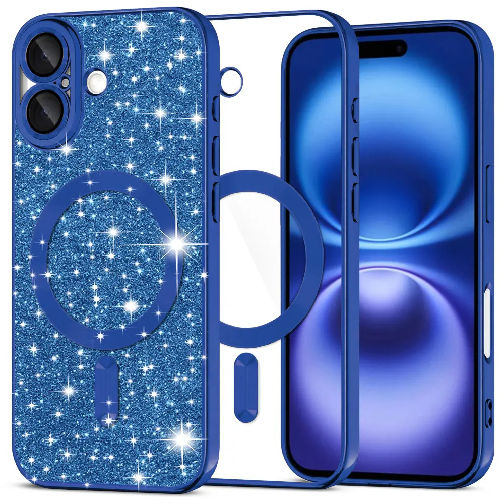 Techsuit Luxury Glitter MagSafe pro iPhone 16 v tmavě modré barvě
