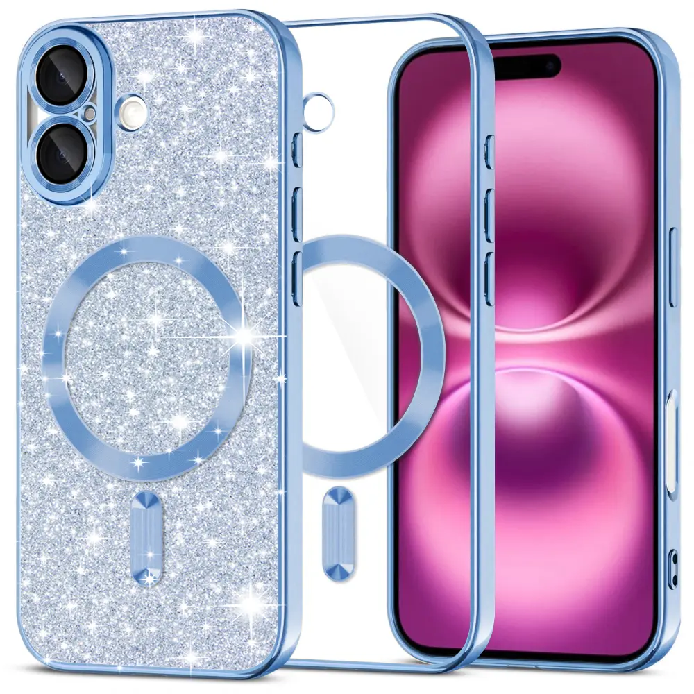 Techsuit Luxury Glitter MagSafe pro iPhone 16 Plus světle modrá