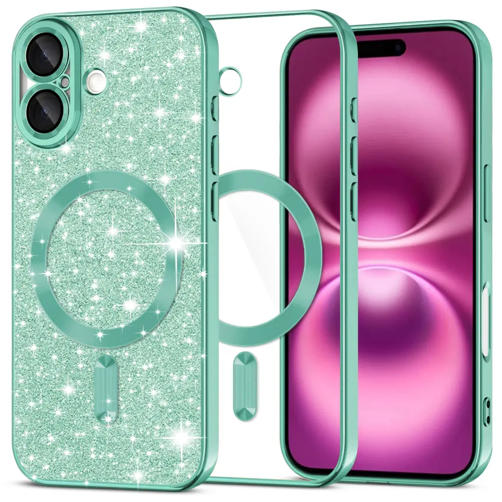 Techsuit Luxury Glitter MagSafe pro iPhone 16 Plus světle zelená
