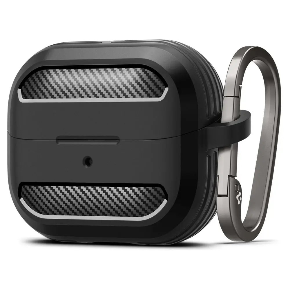 Spigen Rugged Armor pouzdro pro Samsung Galaxy Buds 3/3 Pro – hliníkový úchyt – černé
