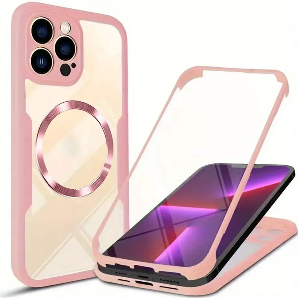 Techsuit ColorVerse 360 MagSafe Series + Ochranné sklo iPhone 13 Pro Max Růžová