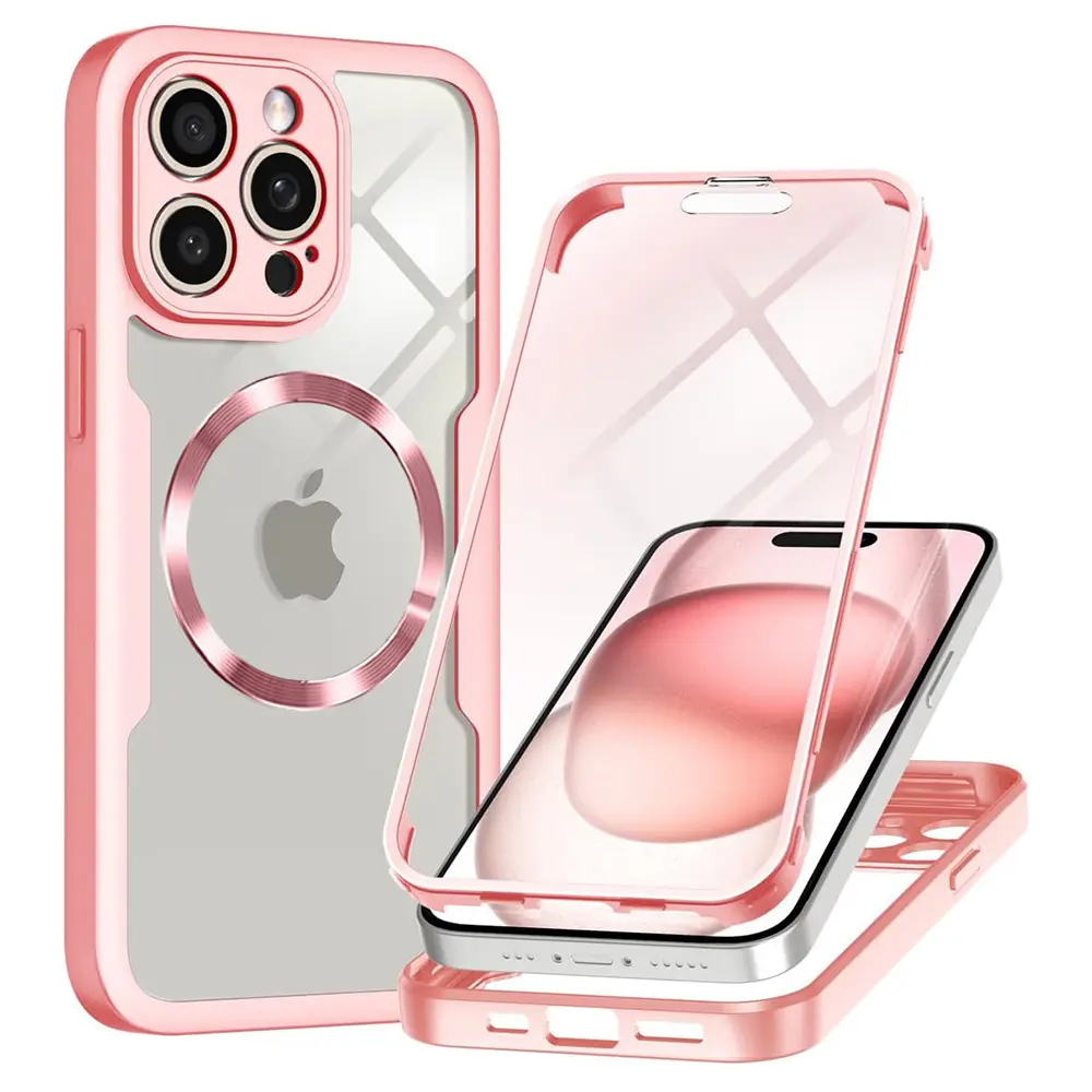 Techsuit ColorVerse 360 MagSafe Series + Ochranné sklo iPhone 14 Pro Max Růžová