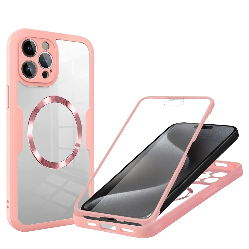 Techsuit ColorVerse 360 MagSafe Series + Ochranné sklo iPhone 15 Pro Růžová