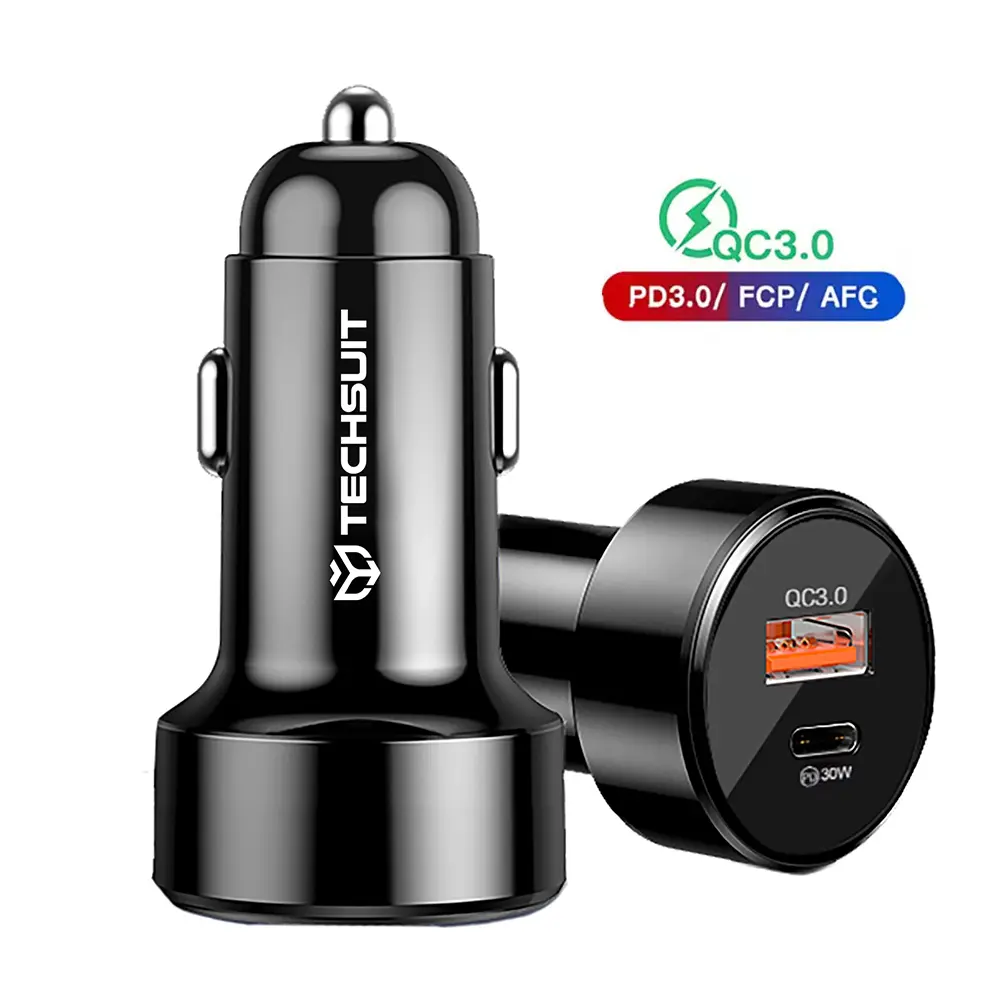 Nabíječka do auta Techsuit Premium TE-P31 USB QC3.0 18W Type-C PD30W LED černá