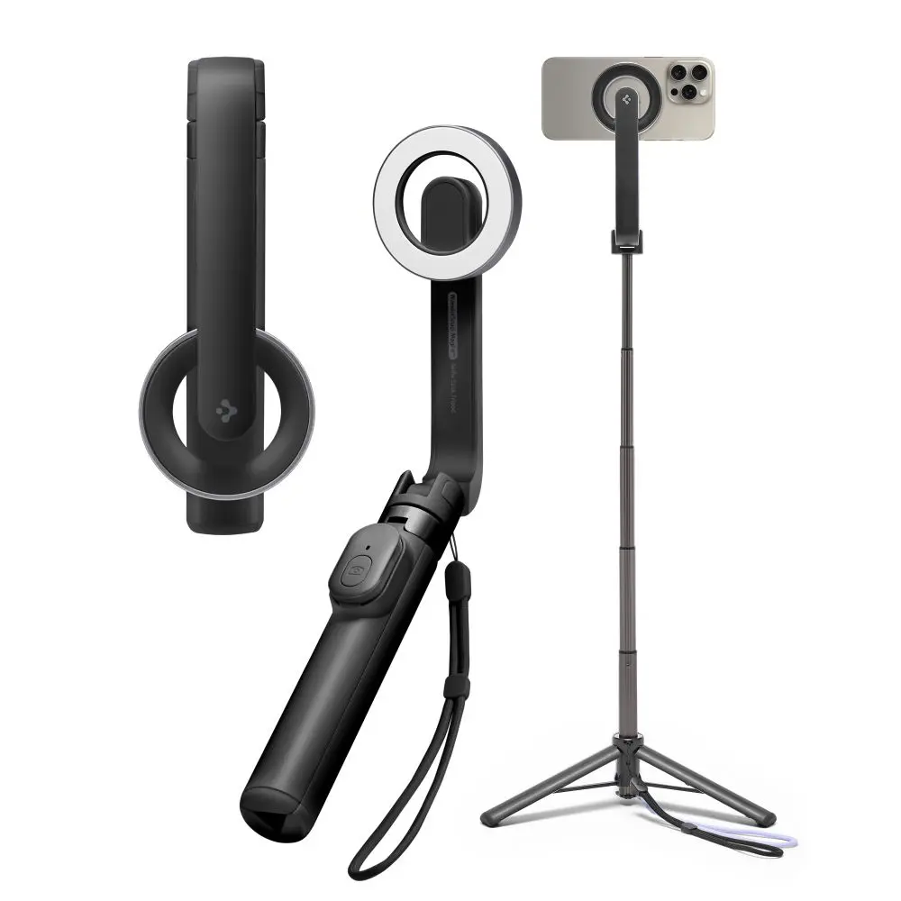 Spigen – selfie tyč MagSafe s Bluetooth a stativem, kompatibilní s iOS a Android – černá