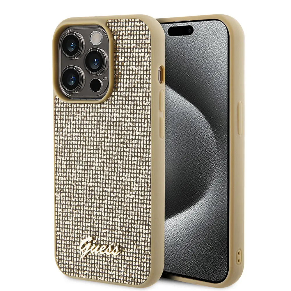 Guess Disco Metal Script iPhone 15 Pro Max zlatý