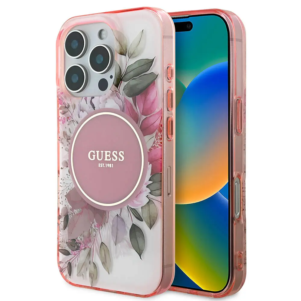 Guess IML Flower &amp; Tonal Circle MagSafe pro iPhone 16 Pro Max růžová