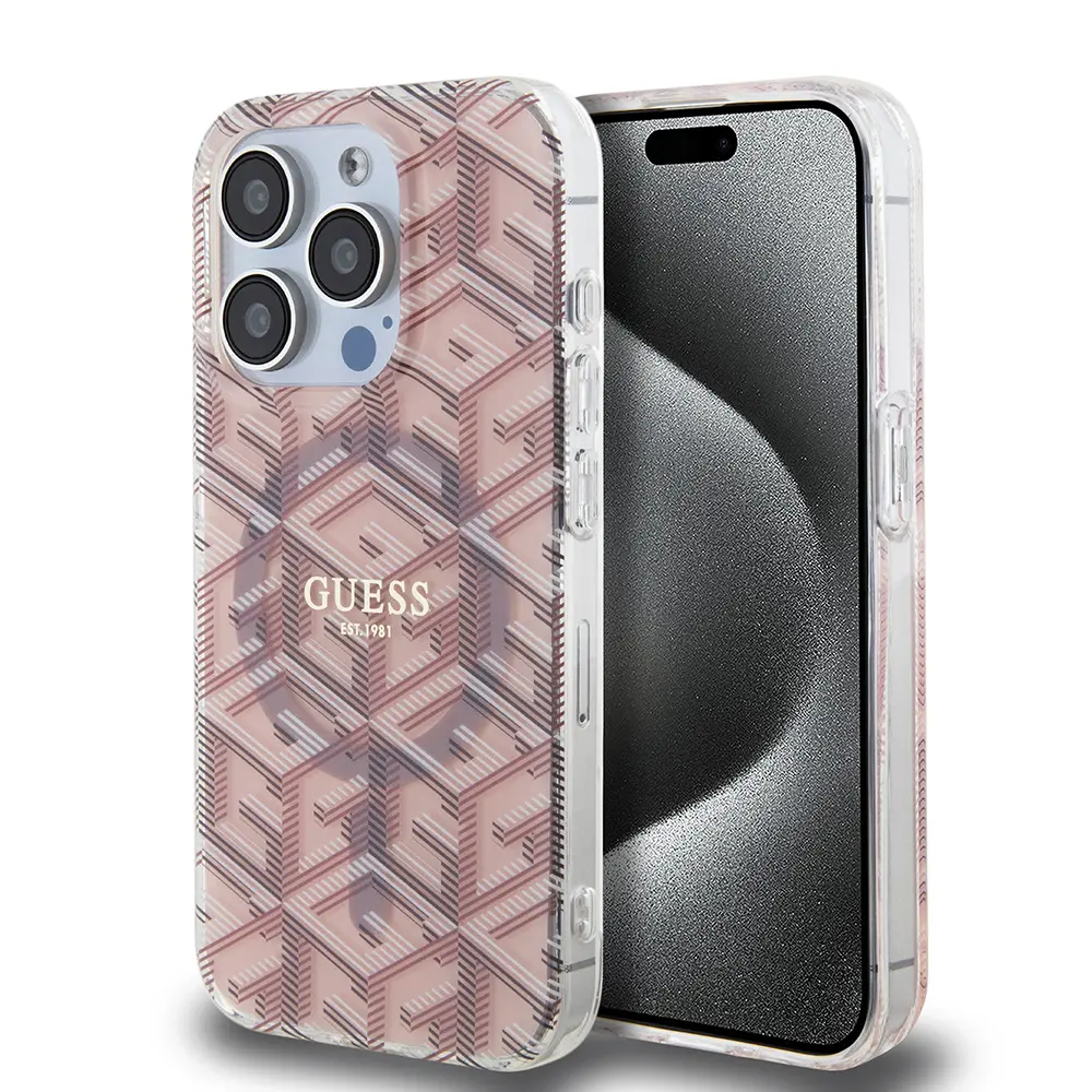 Guess IML GCube kryt s MagSafe na iPhone 15 Pro (GUHMP15LHGCUSTGP) - růžový