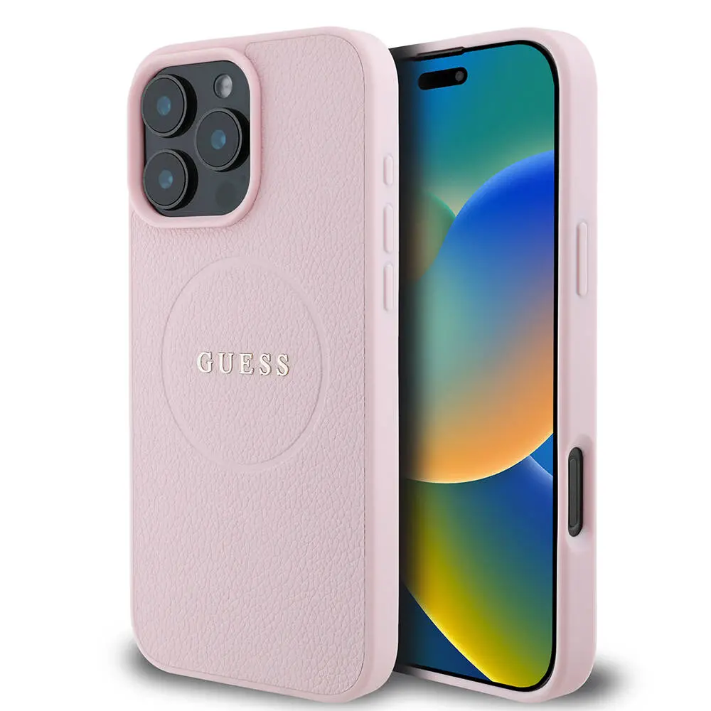 Guess Grained Gold Ring MagSafe iPhone 16 Pro růžová