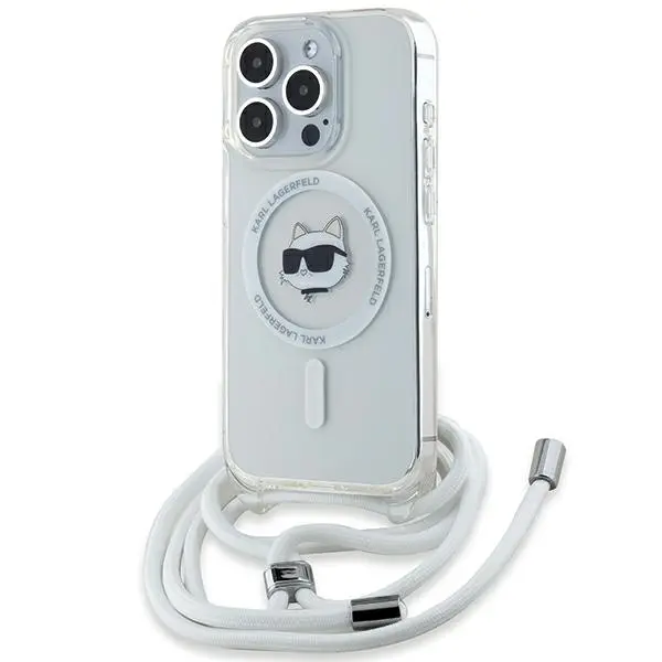 Karl Lagerfeld IML Crossbody MagSafe iPhone 14 Pro Max průhledný Choupette Head Cord