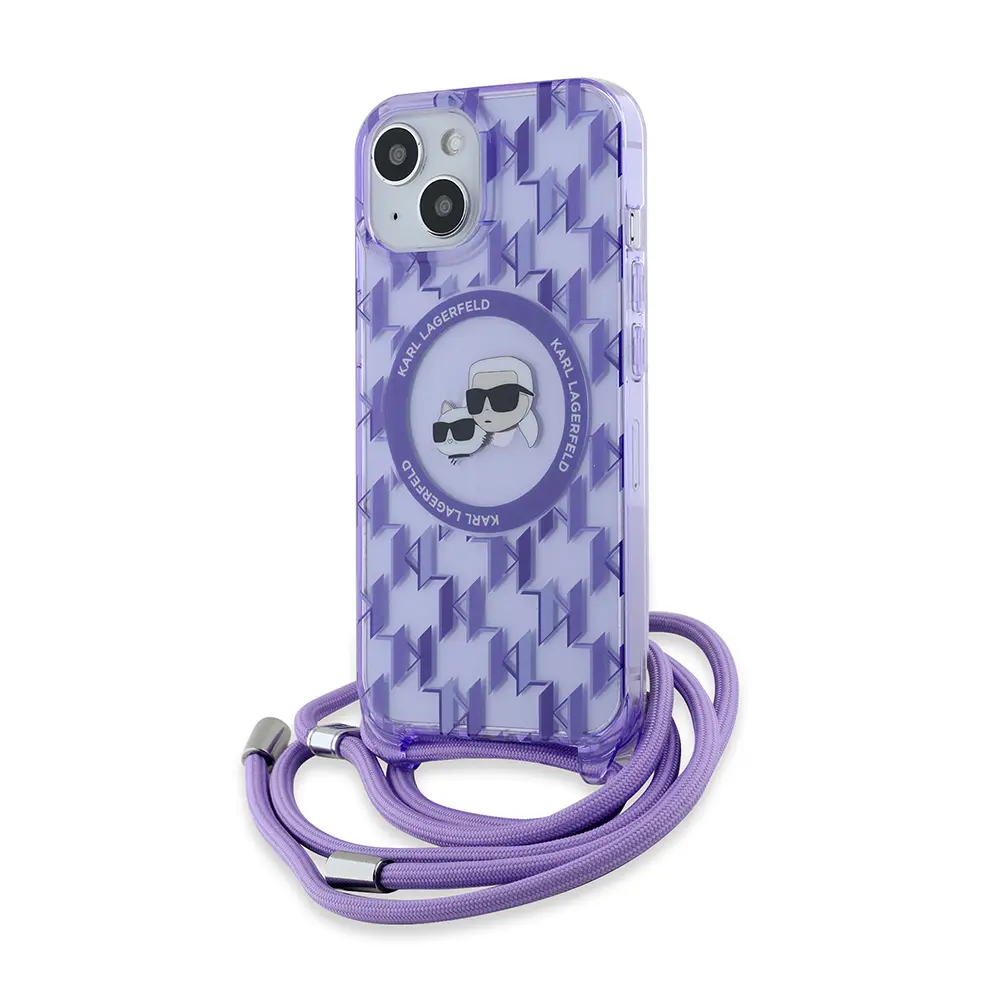 Karl Lagerfeld IML Crossbody MagSafe iPhone 15 fialová Mono Karl&amp;Choupette