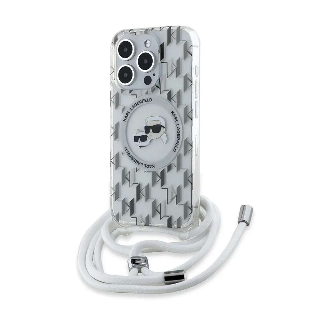 Karl Lagerfeld IML Crossbody MagSafe iPhone 15 Pro průhledný monogram Karl&amp;Choupette Head