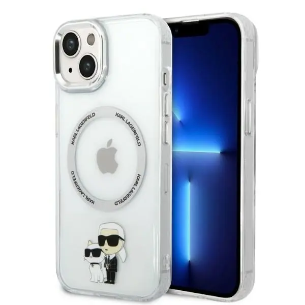 Karl Lagerfeld Hardcase MagSafe iPhone 14 Plus průhledný Iconic Karl&amp;Choupette