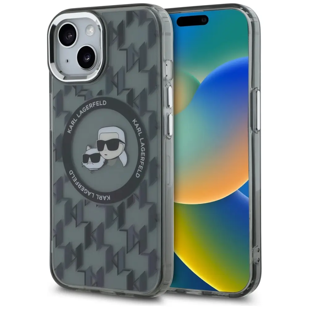 Karl Lagerfeld IML MagSafe iPhone 15 Plus Černý Monogram Karl&amp;Choupette Head
