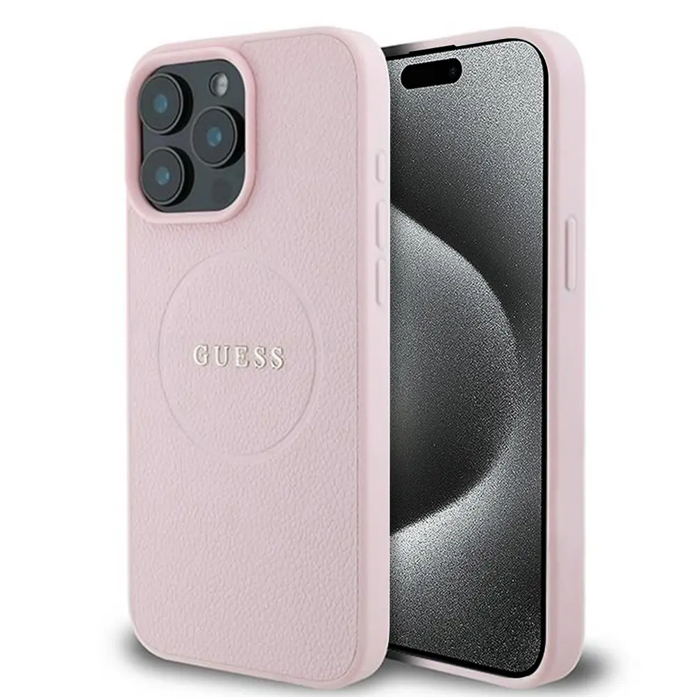 Guess Grained Gold Ring MagSafe iPhone 15 Pro Max růžová