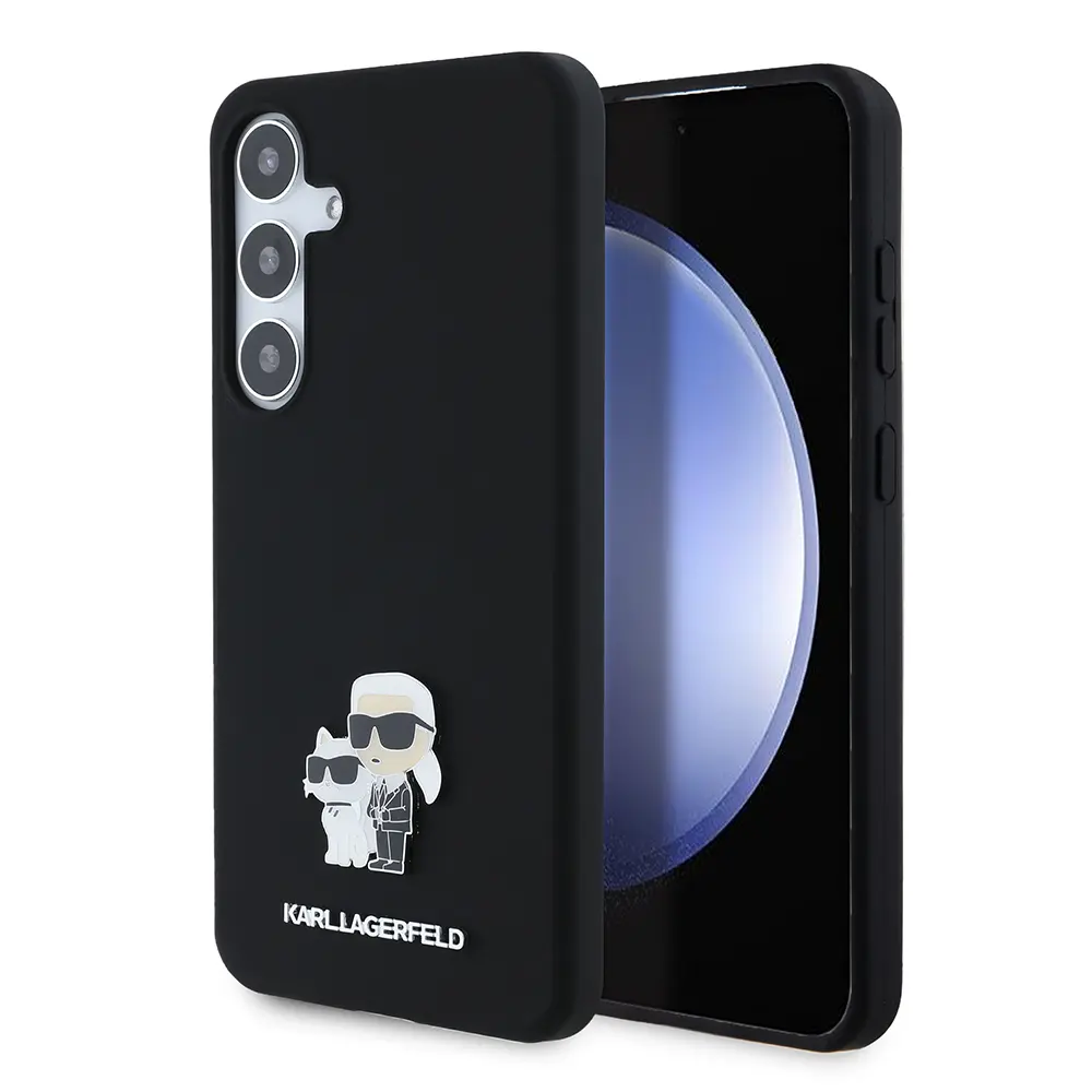 Karl Lagerfeld silikonové pouzdro růžové pro Samsung Galaxy S24 Plus Karl&amp;Choupette Metal Pin