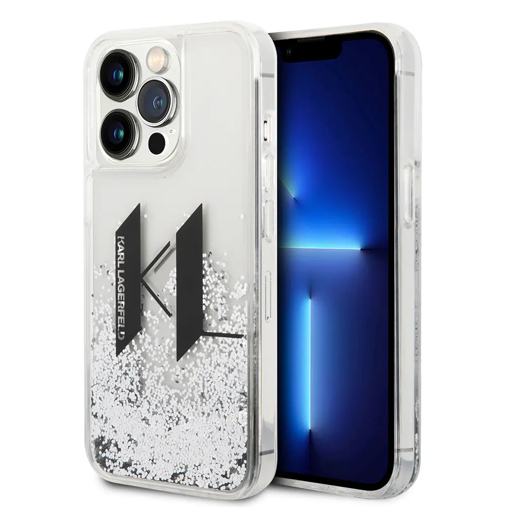 Karl Lagerfeld Hardcase Liquid Glitter iPhone 14 Pro velký KL černá