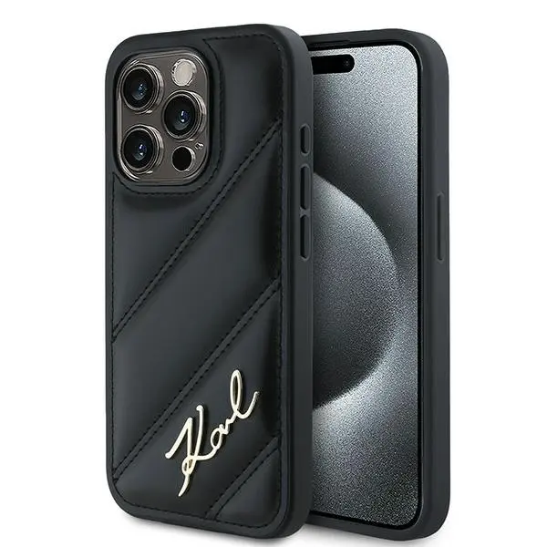 Karl Lagerfeld Diagonal Quilted Script pro iPhone 15 Pro Max černá