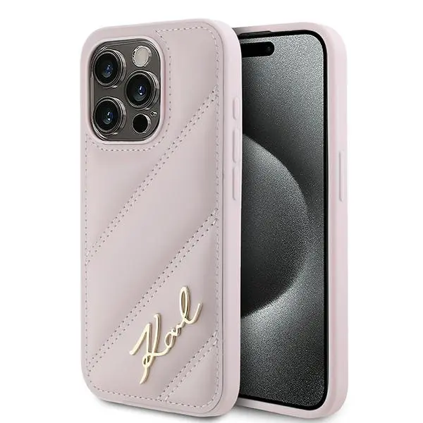 Karl Lagerfeld Diagonal Quilted Script iPhone 15 Pro Max růžová