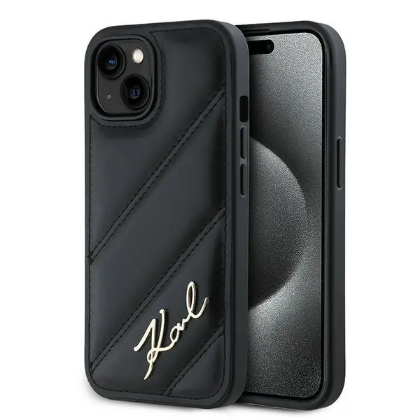 Karl Lagerfeld Diagonal Quilted Script kryt na iPhone 15 (KLHCP15SPQDSMGK) - černý