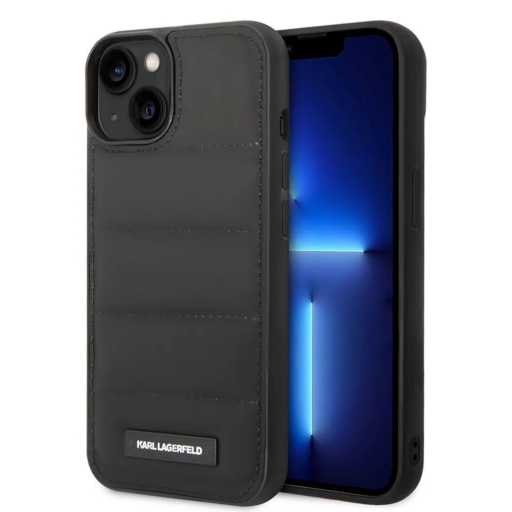 Karl Lagerfeld kožený prošívaný kryt "Puffy" pro iPhone 14 Plus (KLHCP14MPSQAK) - Elongated Logo