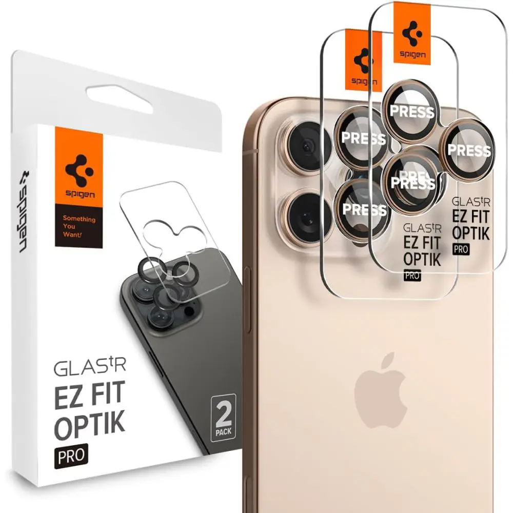 Spigen Optik.tR EZ Fit Pro Camera Glass (2 ks) (ochranné sklo kamery) pro iPhone 16 Pro – pískový titan (Desert Titanium)