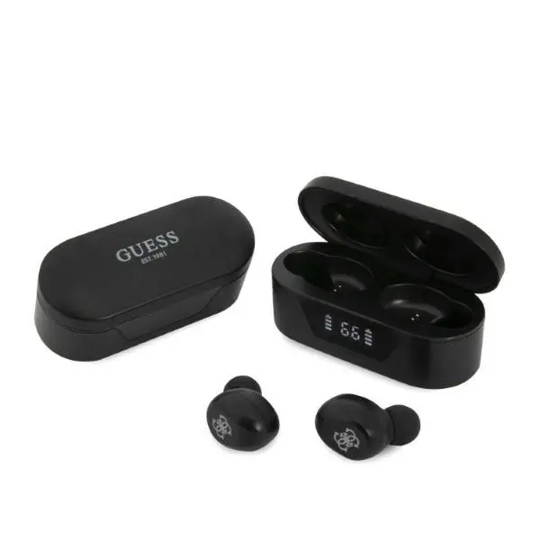 Guess Wireless Earbuds bezdrátová sluchátka (GUTWST31EK) - Bluetooth 5.0, TWS, USB-C, LED displej, dokovací stanice, IPX4 - Černé