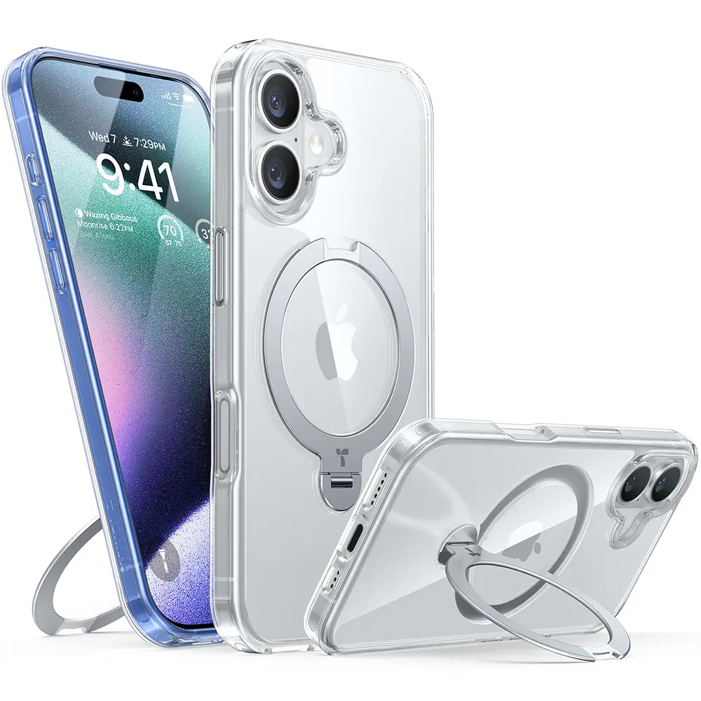 Torras Ostand Spin MagSafe Series iPhone 16 Plus průhledný