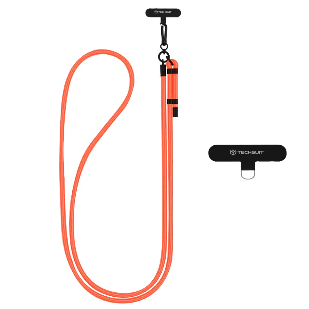 Techsuit - popruh na telefon RCS1-81 karabina nylon odolný nastavitelný oranžový západ slunce