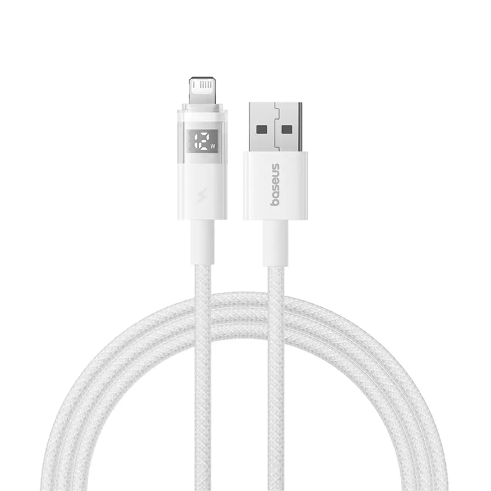 Baseus Data Cable Display 2 USB na Lightning Rychlé nabíjení Digitální displej 2.4A 1m Měsíční bílá