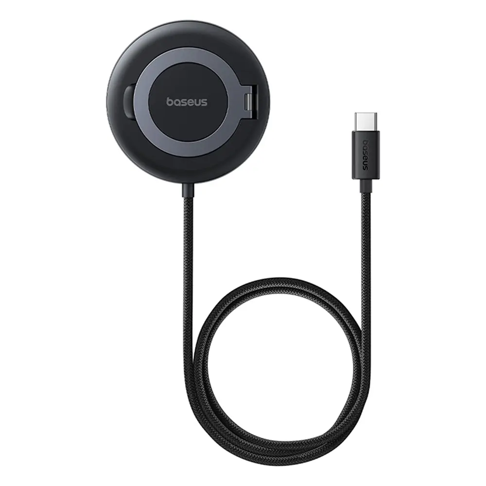 Baseus Magnetic Wireless Charger Simple Mini4 s držákem USB-C Qi2 15W 1m kosmická černá