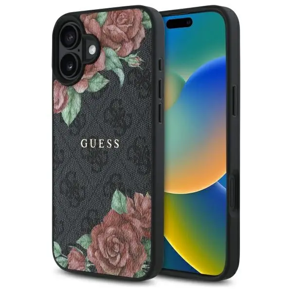 Guess PU Leather 4G Roses MagSafe kryt iPhone 16 černý